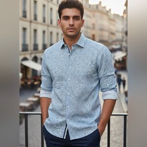 Report Collection Blue and White Patterned Shirt